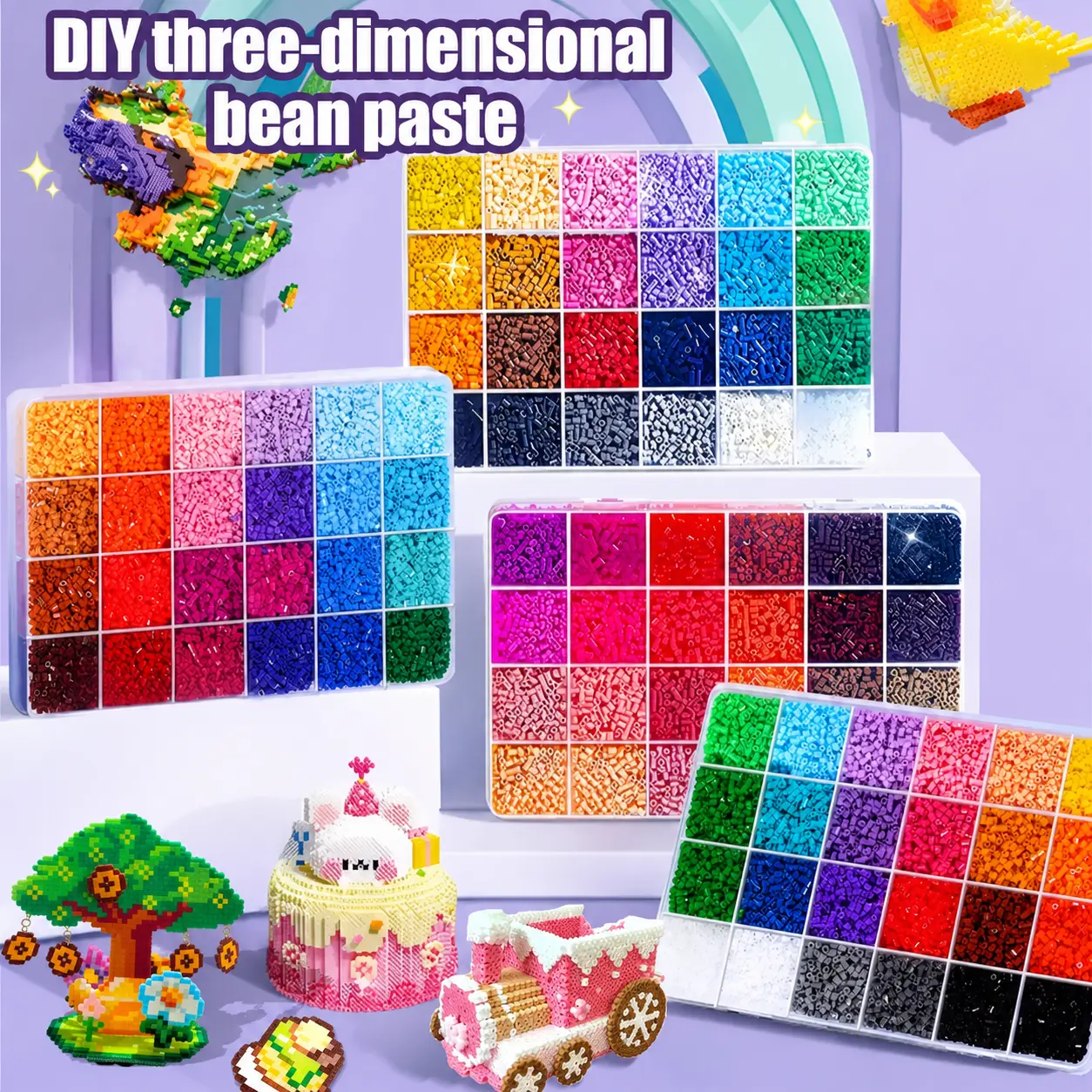 24/48/72/96-Color Plastic Fuse Beads Set, DIY Fuse Beads Kit for Kids Adults, 2.6mm 3D Pixel Puzzle Beads,DIY Craft Bead Kit with Nail Board, Ironing Paper, Tweezers and DIY Beading Accessories, DIY Jewelry Making, Beading Supplies, Beads For Crafts
