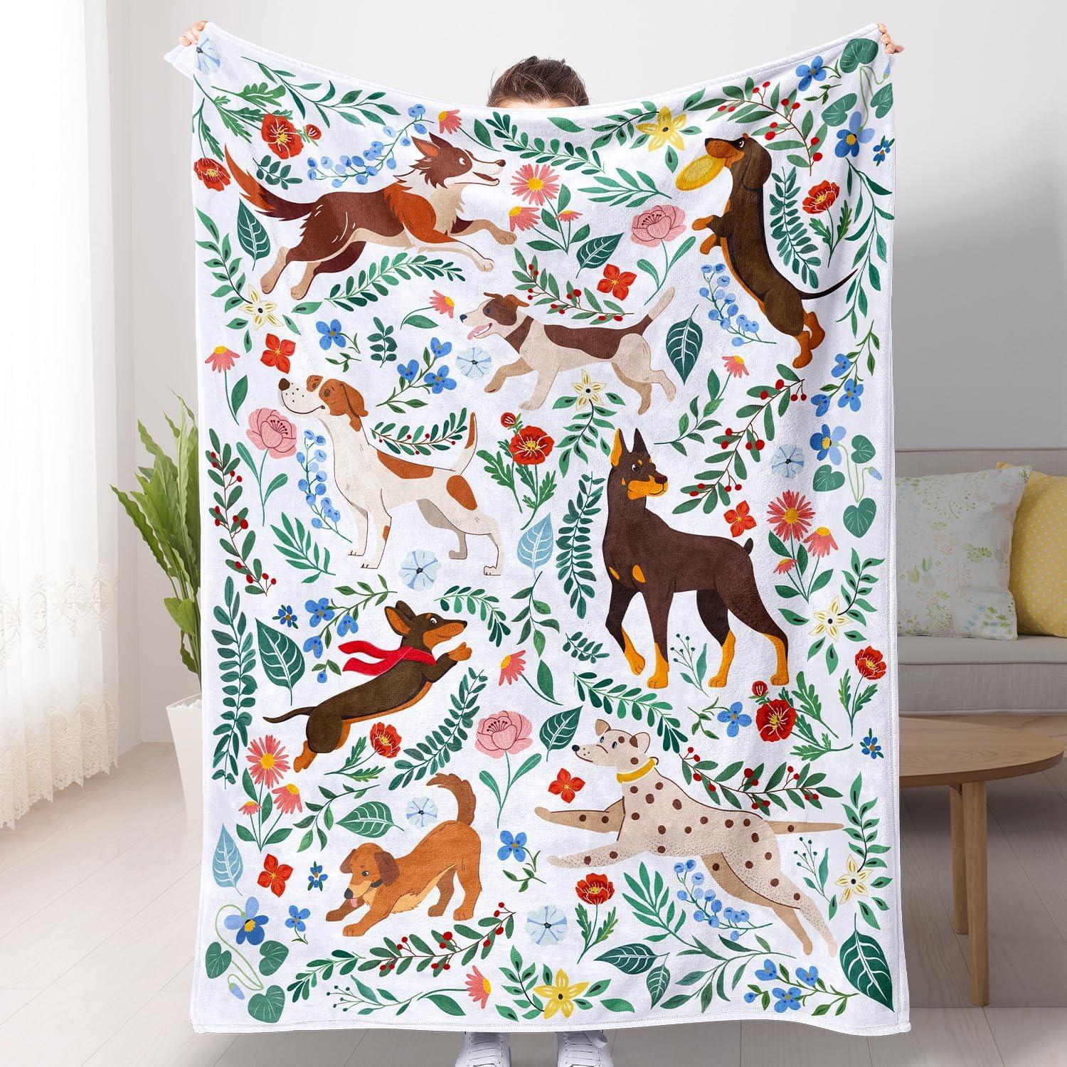 Floral Blanket Vintage Flowers Blankets Butterfly Wildflowers Throw Blanket Soft Cozy Flannel Fleece Throw Blanket Colorful Daisy Plants Bed Blanket for Couch Sofa, 50"×60"