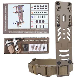 Tactical CNC Metal Modular Gun Belt Adapter 2nd Generation, featuring adjustable vertical leg-style belt holder and angle holes, suitable for law enforcement and outdoor training survival tools, in black, green, and sandy tactical accessories.