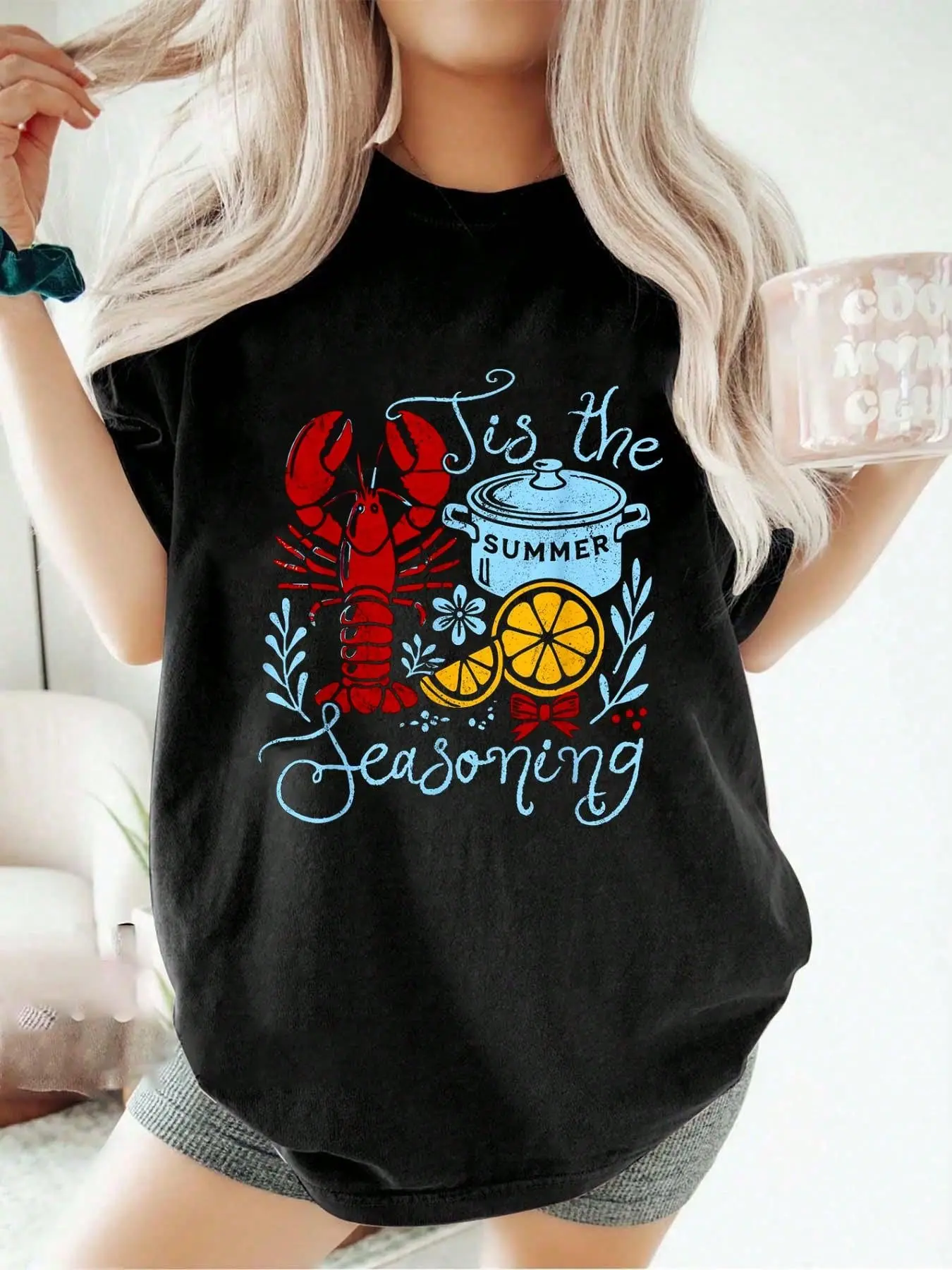 100% pure cotton Tis The Seasoning Crawfish Boil Lobster Cajun Men Women T-Shirt printed t-shirts for women