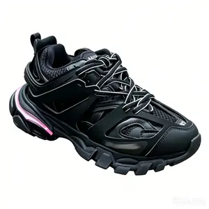 Unisex Black Pink Y2K Chunky Platform Sneakers, Breathable Mesh Non Slip Shock Absorbing Athletic Shoes, Trendy Streetwear Trainers for Workout Running Daily Wear Couple Matching