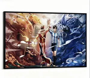 Epic Soccer Legend vs Mythical Monkey King Canvas Wall Art | Championship Final Inspired Blue White Jersey Player & Tiger Lion Duel Painting | Football Fan Gift for Man Cave Bedroom Game Room Decor Unframed/Black Framed