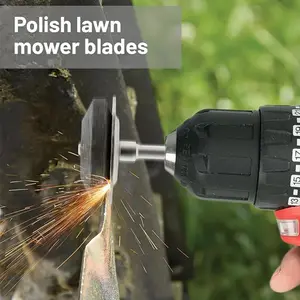 Drill-Powered Lawn Mower Blade Sharpening Kit Diamond-Coated Wheel with Steel Backplate - Universal for all drill and blade types (full metal construction, 30-second quick edge repair)