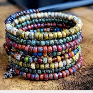 Boho beaded memory wire stackable bracelet using beautiful colorful Czech Preciosa & Miyuki Picasso seed beads with stainless steel charm. bracelets charm bracelet cool jewelry