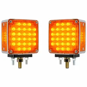 Square Double Face Sequential Turn Signal W/ 26 LED Lights & 4 LED Side Markers - Amber & Red LED/ Amber & Red Lens