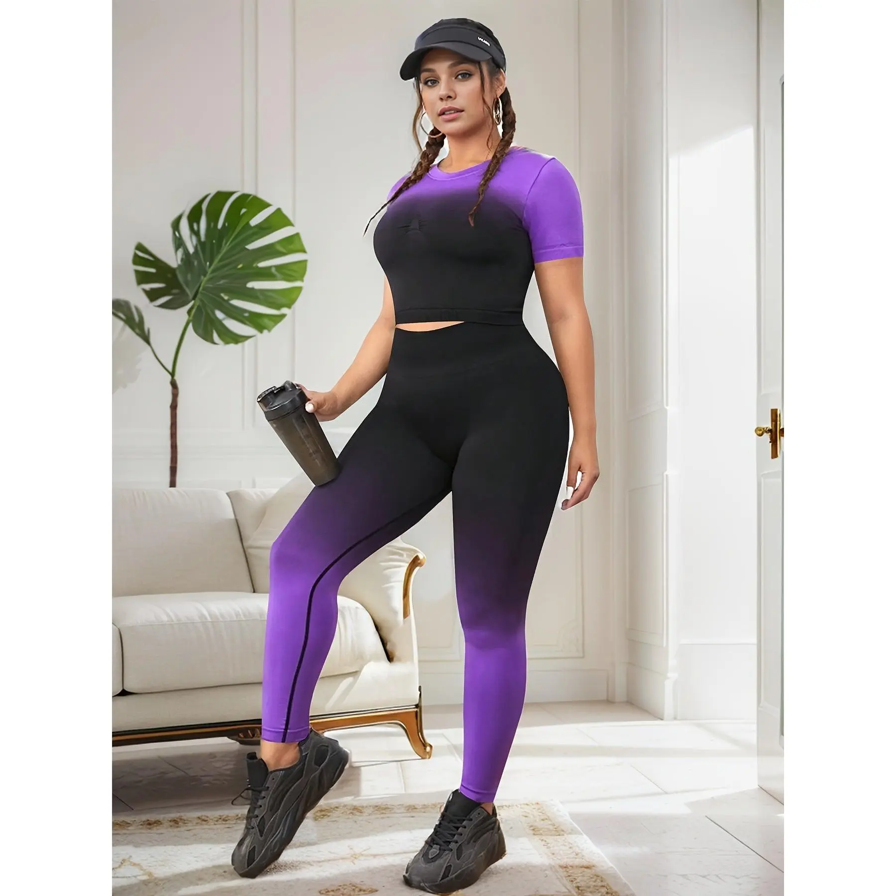 Women's Plus Size Gradient Ombre 2-Piece Yoga Set