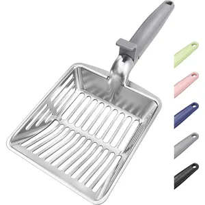 Cat Litter Scoop, Large Cat Scooper with Deep Shovel & Dual Sifting Holes for Fast & Precise Sifting, Space Aluminum Kitty Litter Scooper with Long Handle & Easy-to-Hang Hook - Grey