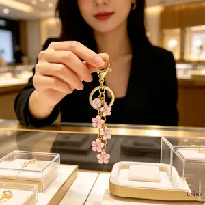 Letter Key Ring With Cherry Blossom And Plum Blossom Charm For Women, Minimalist Multi-Use Accessory, Decor Ornament For Phones, Leather Handbags And Daily Tote Bags