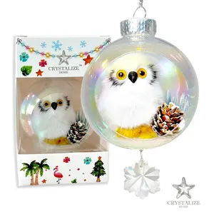 White Owl Plastic Ornament with Magnetic Crystal 3" x 7"
