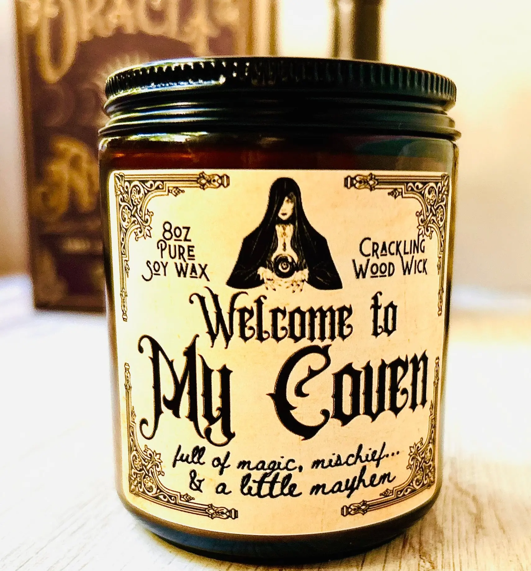 Welcome to My Coven Amber 8oz Crackling Wood Wick Soy Wax Choose your Scent