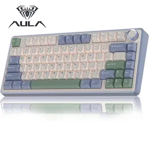 AULA F75 75% Wireless Mechanical Keyboard,Gasket Hot Swappable Custom Keyboard,Pre-lubed Reaper Switches RGB Backlit Gaming Keyboard,2.4GHz/Type-C/BT5.0 Mechanical Keyboard (White & Green)