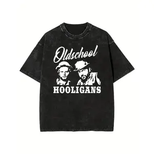 One 100 Percent Cotton Front Washed T Shirt Oldschool Hooligans Graphic Design Casual Wear For Men And Women Everyday Style 230g Weight Perfect For Streetwear And Festival Season