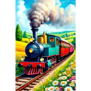 1PCS Vintage Steam Train Diamond Painting Kit for Adults Kids Railway Scenery DIY Craft Home Wall Decor