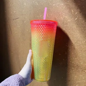 Starbucks Overseas tequila sunset pink yellow ombré  studded tumbler venti cold cup 710ml