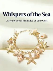 1pc Stylish Tidal Ocean Boho Bracelet, Mermaid Starfish Bracelet For Women And Girls, Beach Vacation Ocean Shell Charm Jewelry, Adjustable Gold Wrist Chain, Perfect For Mermaid Dress Up, Cosplay, Must-Have Summer Decoration