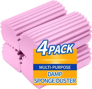 Damp Clean Duster Sponge,4pack Magic Sponge Eraser, Damp Dusting Sponge Household Cleaning for Blinds, Glass, Baseboards,Radiators,Window Track Grooves()