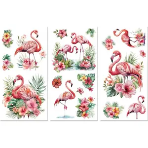Rub on Transfer Decals for Furniture Crafts Decor 6"x12", 3Pcs Tropical Flamingo Waterproof UV DTF Transfer Decals Sticker for Dresser Lingerie Chests Drawer Glass Porcelain  Plastic
