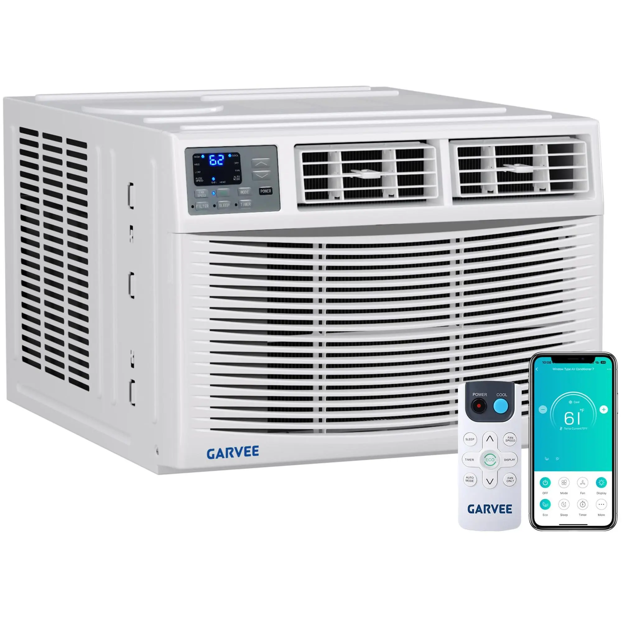 8000 BTU Compact Window Air Conditioner-Heater with Dehumidifier, Fan, App/Remote Control - Adjustable 350 Sq. Ft Cooling Solutions - All-Season Climate Control Window Mount for Bedroom, Apartment