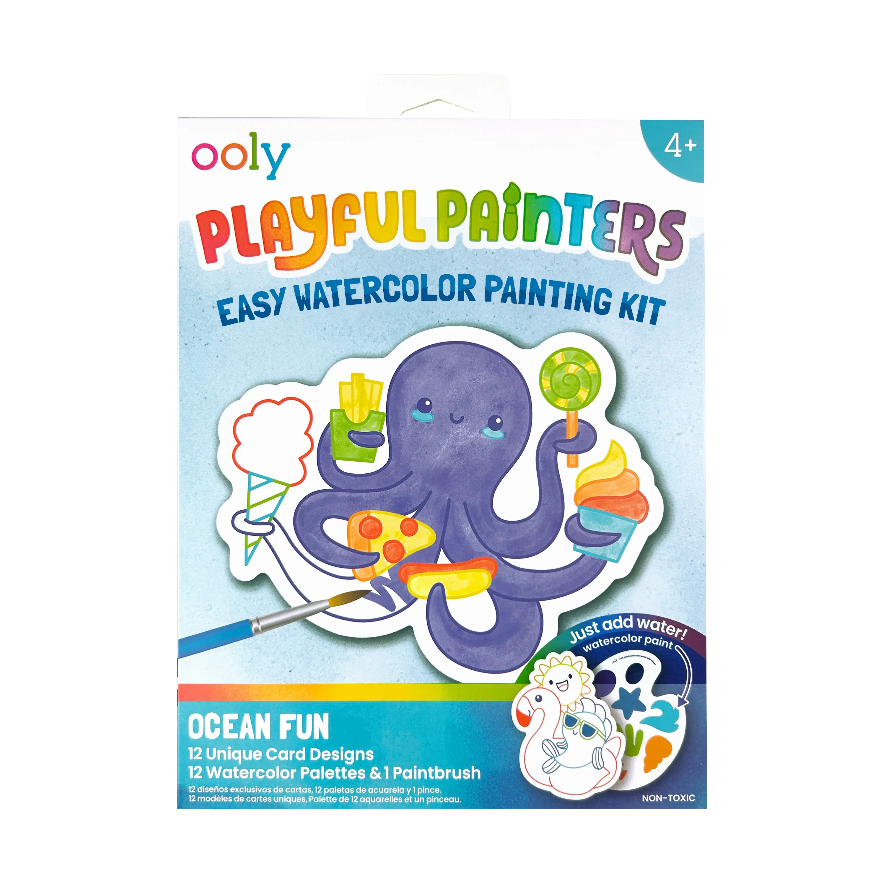 Playful Painters Easy Watercolor Painting Kit - Ocean Fun - 12 Cards 12 Palettes 1 Paintbrush