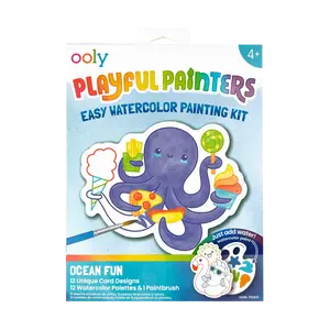 Playful Painters Easy Watercolor Painting Kit - Ocean Fun - 12 Cards 12 Palettes 1 Paintbrush