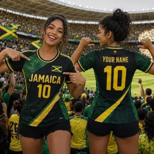 Jamaica V-neck Short Sleeve Jersey, Custom Name Number Soccer Jersey for Women, Support Football Team Outfit, Gifts for Soccer Fan