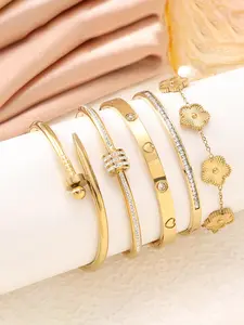 5-piece set of French elegant and fashionable classic stackable bracelets, made of stainless steel material, suitable for daily wear and important occasions