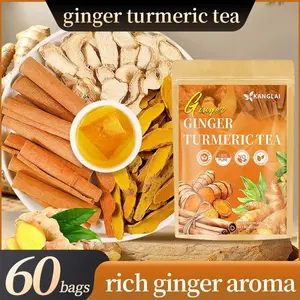 KANGLAI Turmeric Tea with Spices: Turmeric, Ginger, Cinnamon. 100% natural, pure, powdered, dairy-free, sugar-free. Vegan, gluten-free, keto-friendly, caffeine-free. 60 Bags herbal remedy Value Pack Filled with Tea