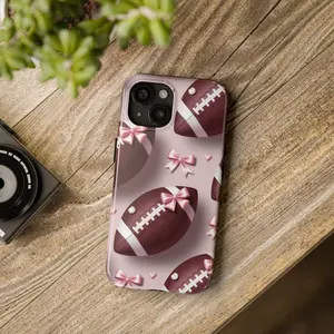 Girly Pink Football Phone Case ,Coquette Sport Pattern,Tough Protective Cover for iPhone, Gift for Her