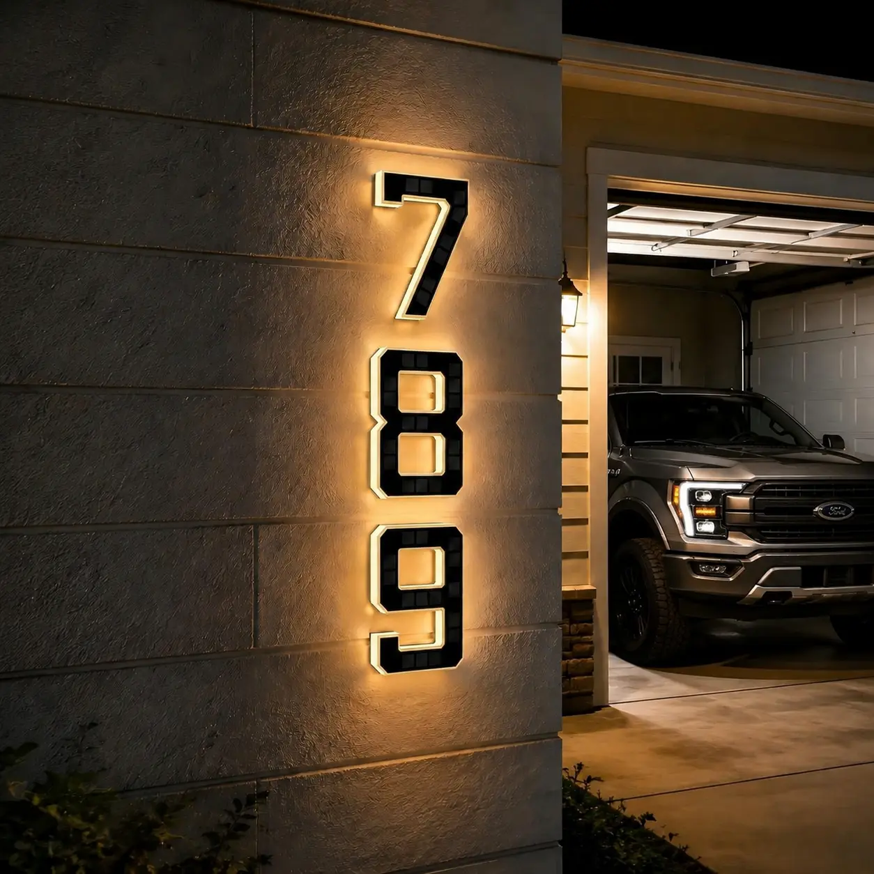 Solar Lighted House Numbers 9 Inch or 5 inch Waterproof LED Address Signs for Outside Modern House Numbers with Large Personalization Options,Decorate your door number, DIY personalisation.Modern Farmhouse Illuminated Sign Light Two Size Options