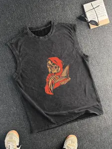 Cotton Vintage Distressed Men's Tank Top, Casual Sleeveless Round Neck Fashion for Summer, Fitted Style with Moderate Thickness