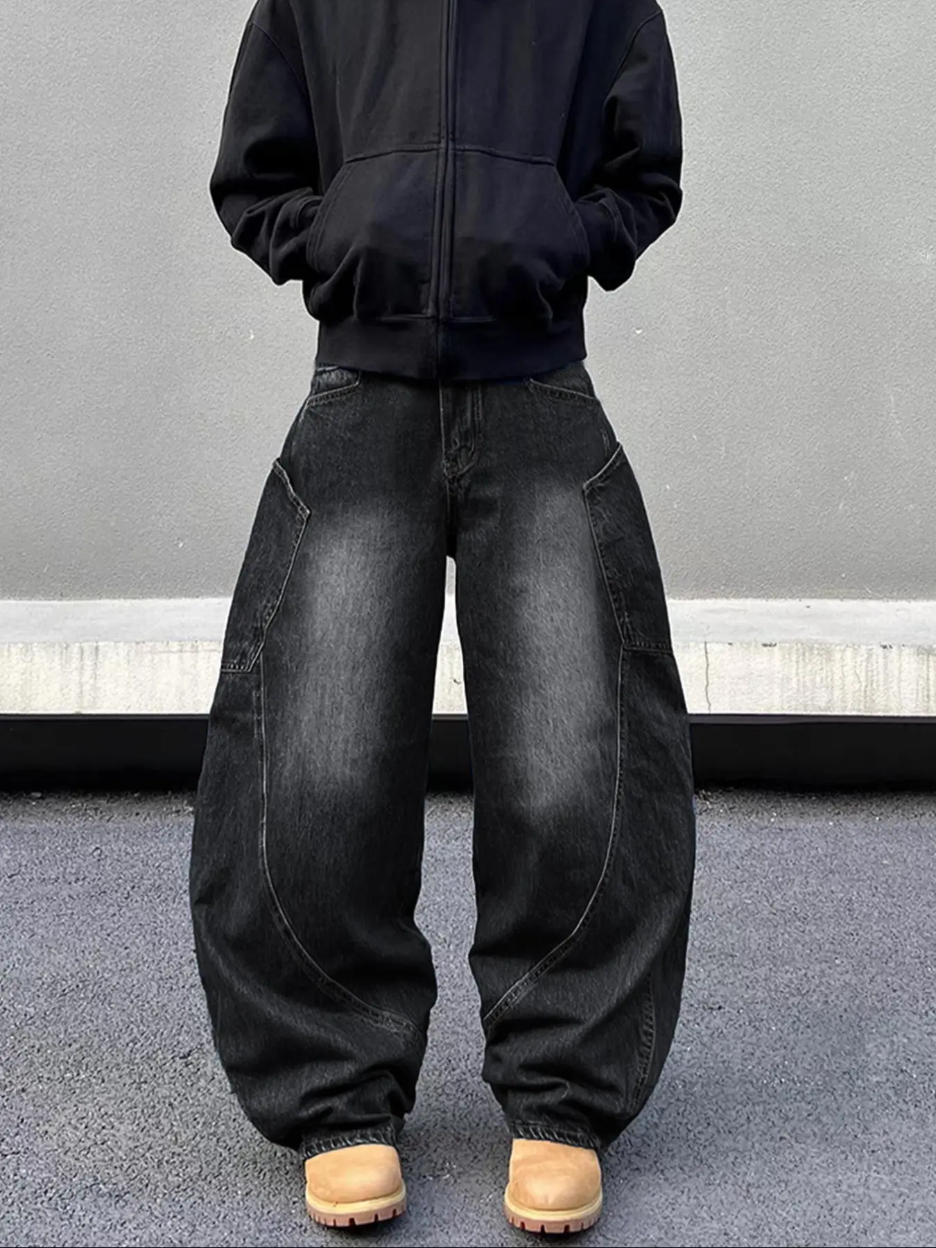 Men's New Fashionable Washed Denim Jeans, Banana Shaped Design, Loose Fit Casual Style, Simple Versatile All Season Wear