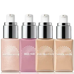 QIUFSSE All-in-One Glow Kit, Foundation, Concealer, Liquid Blush & Highlighter for Radiant, Sculpted, Flawless Skin