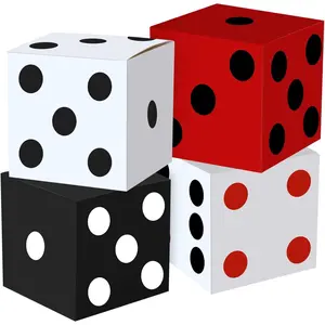 4PCS Large Casino Dice Boxes 11 Inch Casino Theme Party Decoration Jumbo Giant Dice Favor Boxes Bulk for Board Game Night Table Centerpiece Las Vegas Graduation Prom Birthday Party Supply, Multicolor