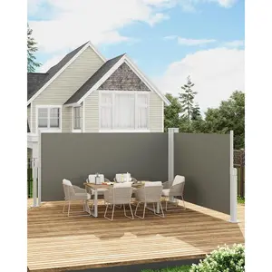 71 in x236 in Double Side Awning, Retractable Side Awning with 280 g Polyester Fabric, Rainproof and UV-Proof Folding Privacy Screen Privacy Fence, for Deck, Patio, Pools, Grey