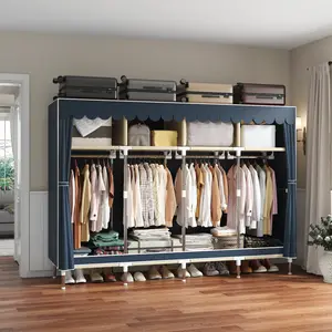 59 Inch 16mm Thick Steel Frame Portable Closet, Sturdy Clothes Wardrobe Organizer with Shoe Storage, Dustproof Non-woven Fabric, Easy Assembly for Bedroom Small Space