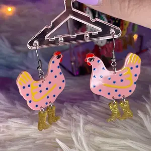 Fun chicken with boots earrings