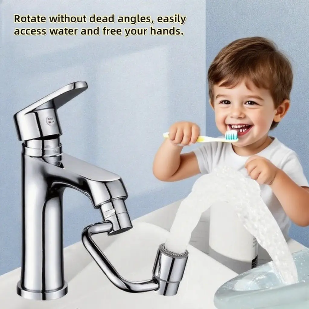 HomeVibeMarket Modern Stainless Steel 360° Swivel Faucet Aerator Extension - Adjustable Anti-Splash Arcfloating Kitchen Tap Attachment, 2-Mode Control, All-Angle Sprayer for Kitchen Sinks (1PC), Swivels 360°