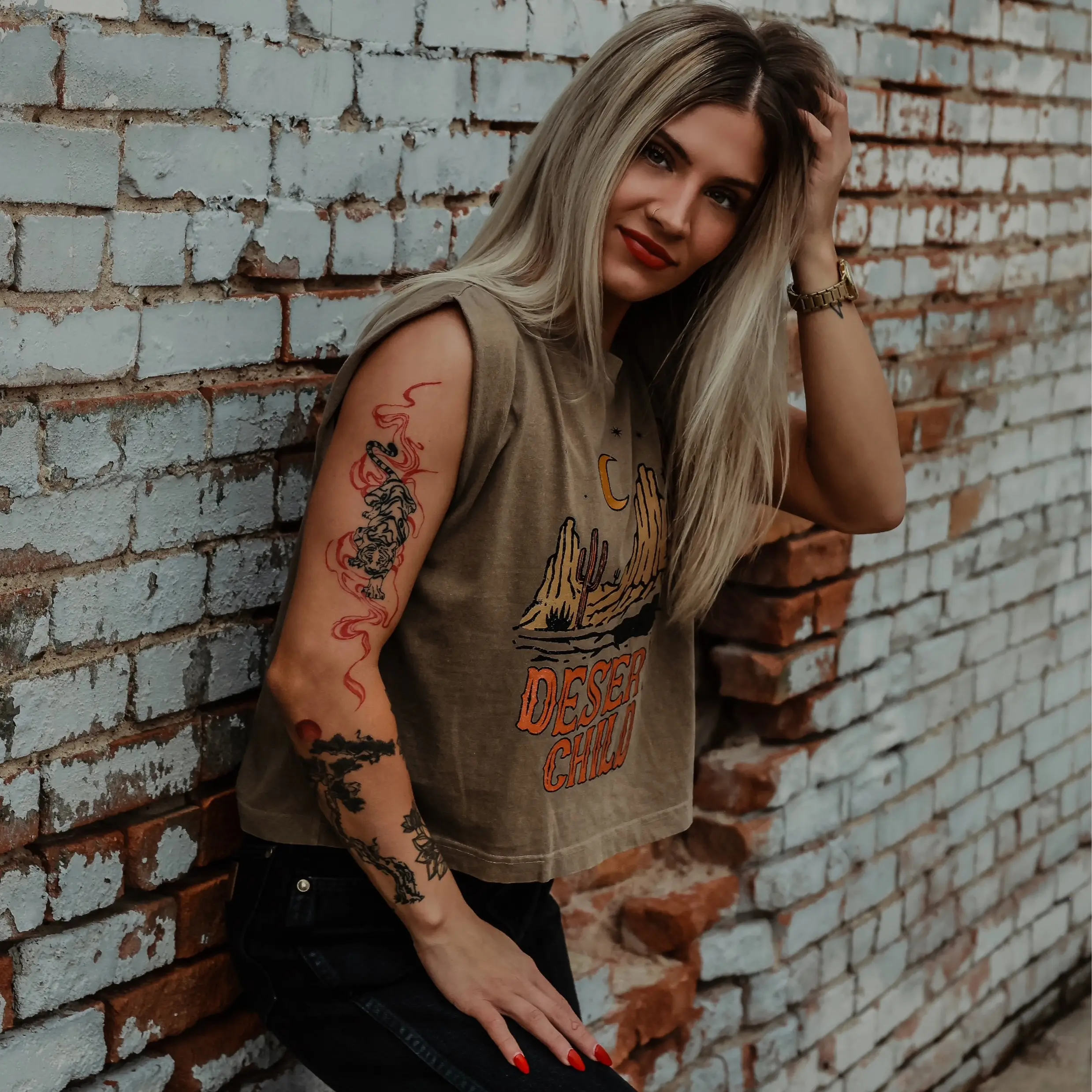 Desert Child Muscle Tee - Summer DTF on American Apparel Boxy Fit Mid Length Taped Neck & Shoulders Side Seams Comfortable Tee