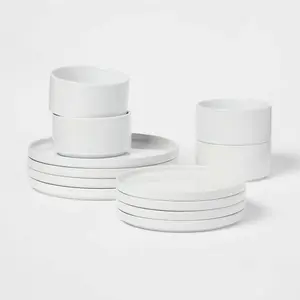 12pc Stoneware Dinnerware Set - White