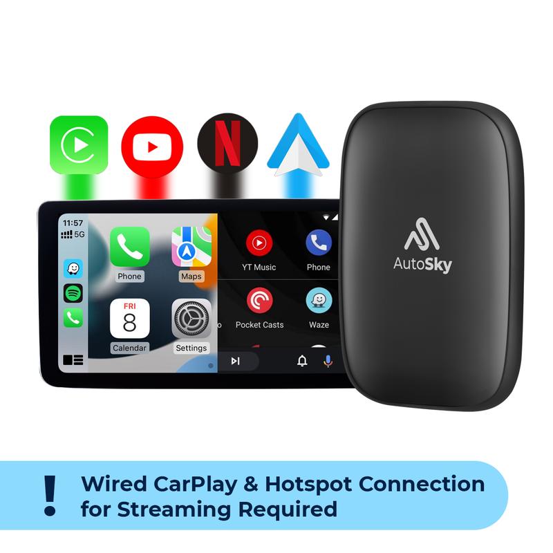 AutoSky Ai Box Lite Neo - Wi-Fi and Bluetooth Connectivity, For iPhone & Androids, Requires Wired Apple CarPlay, Expandable Storage with Youtube & Netflix