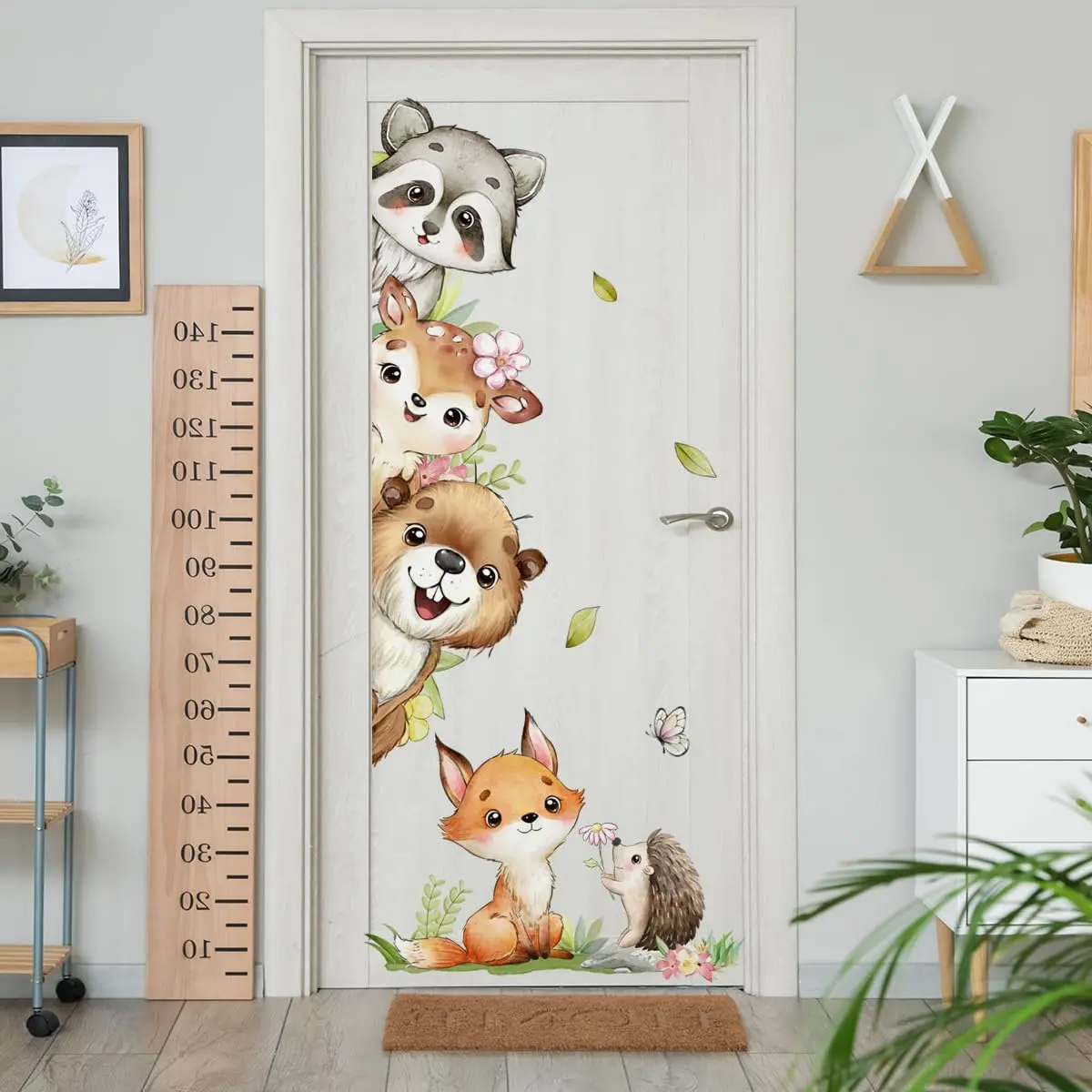 X-WPA17 Watercolor Jungle Animal Wall Decals,Forest Animal Wall Sticker Raccoon Deer Fox Hedgehog Wall Decals for Baby Nursery Decorations,Door Offices Bedroom Room Sticker. Decorative