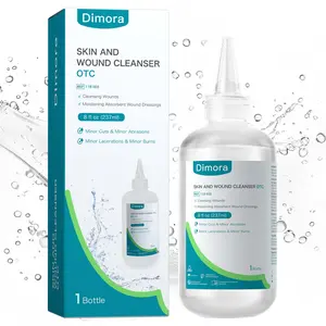 Dimora Skin and Wound Cleanser, OTC First Aid Antiseptic Cleanser, Colorless, Painless & Odorless, Moistening Absorbent Antibacterial Wound Dressings for Cuts, Abrasions, Lacerations, Burns. Travel Set: 237mL & 60mL×3
