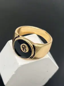 Stylish and Personalized Black Eight Ball Ring in European and American Design - Perfect for Men's Daily Wear