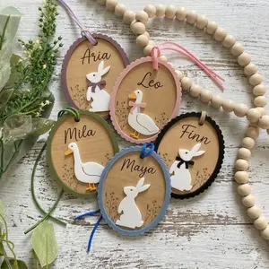Personalized Easter Basket Tag – Bunny & Duck Name Tag, Custom Kids Gift, 3D Engraved Monogram