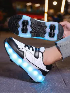 LED Light-Up Roller Skates, PU Leather Four-Wheel Inline Skates, USB Rechargeable, Detachable Wheels, All-Season Casual Shoes, Skating Shoes