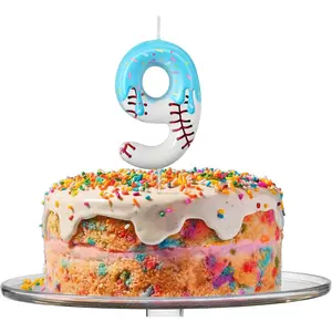 Ice Cream Drip Baseball Birthday Candle Number 9, Baseball Ice Cream Drip Birthday Cake Topper Candle for Cake Sport Teams Theme Anniversary Celebration Party Decoration Favor Supply