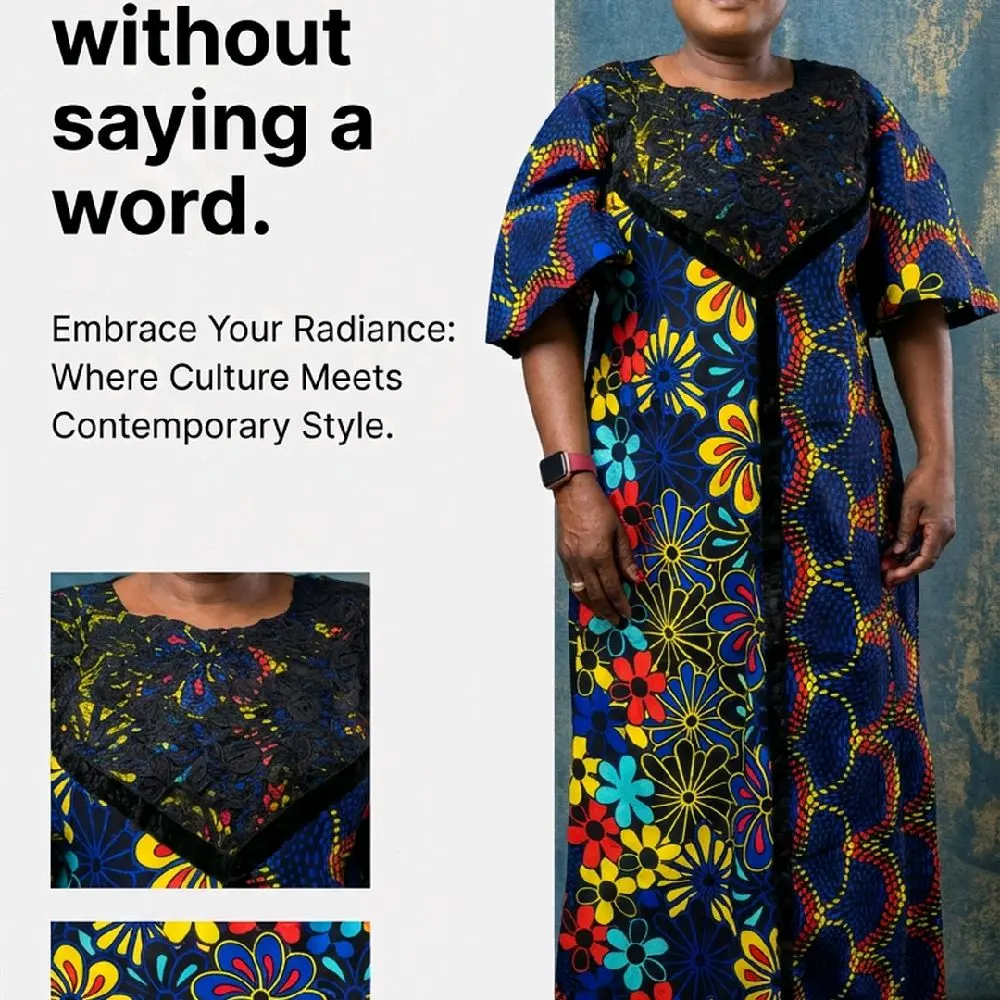 Women's African Ankara Dress, Traditional Printed Casual Wear for Daily Outings