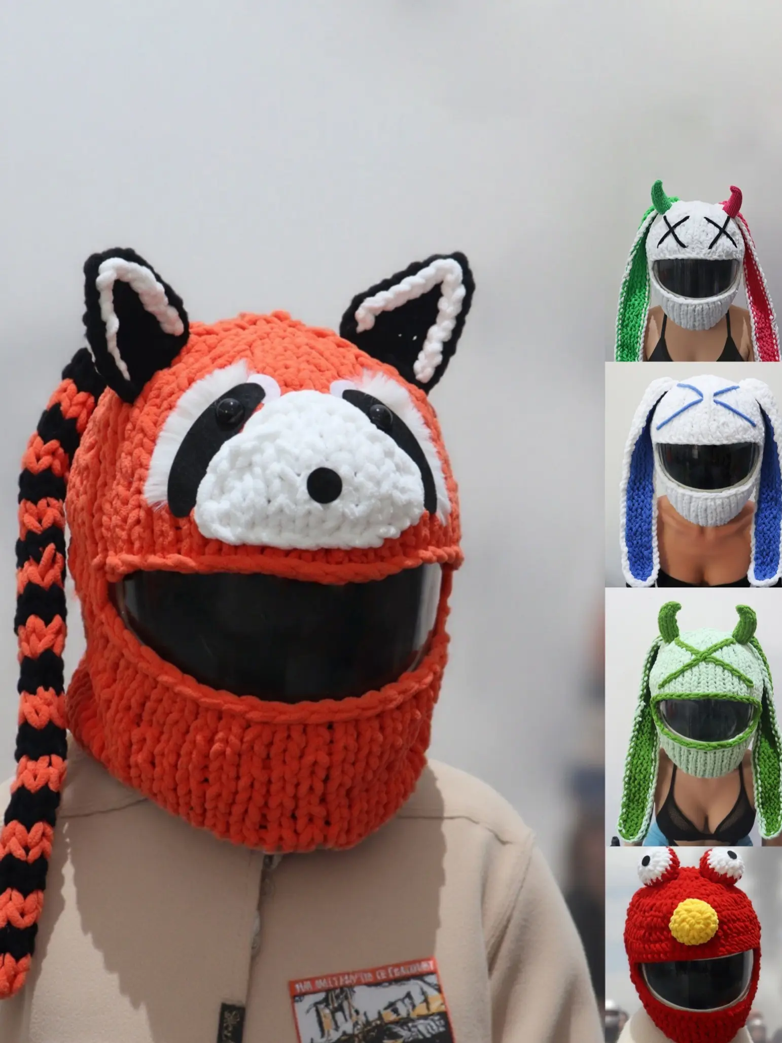 Cute Ski Helmet Cover, Cycling Headset, Helmet Mtb, Chunky Knit Cartoon Helmet Set, Trendy Sweet Personalized Full Face Helmet Cap, Bike Accessories