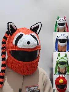Cute Ski Helmet Cover, Cycling Headset, Chunky Knit Cartoon Helmet Set, Trendy Sweet Personalized Full Face Helmet Cap