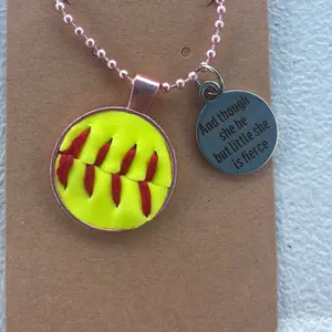 Fierce Girl Authentic Softball Necklace with Inspirational Quote Charm and Neon Yellow Softball Pendant